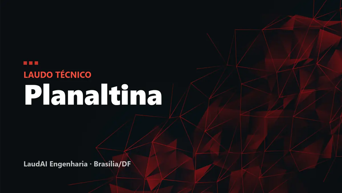 Capa com o texto "Laudo técnico: Planaltina" sobre fundo preto com malha geométrica vermelha